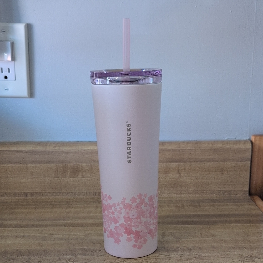 Starbucks Pink Blossom Tumbler with Purple Lid